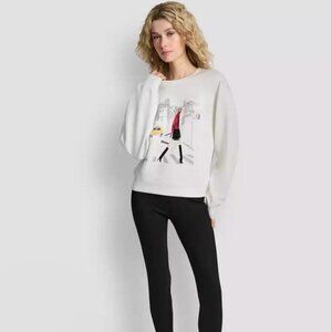 DKNY Women's Crossing Times Square Print Sweatshirt White Size M, L